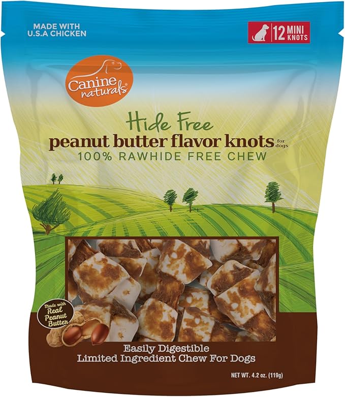 Canine Naturals Hide Free Peanut Butter Chews Mini Knot 12 Pack