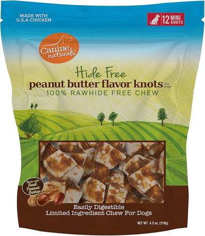 Canine Naturals Hide Free Peanut Butter Chews Mini Knot 12 Pack