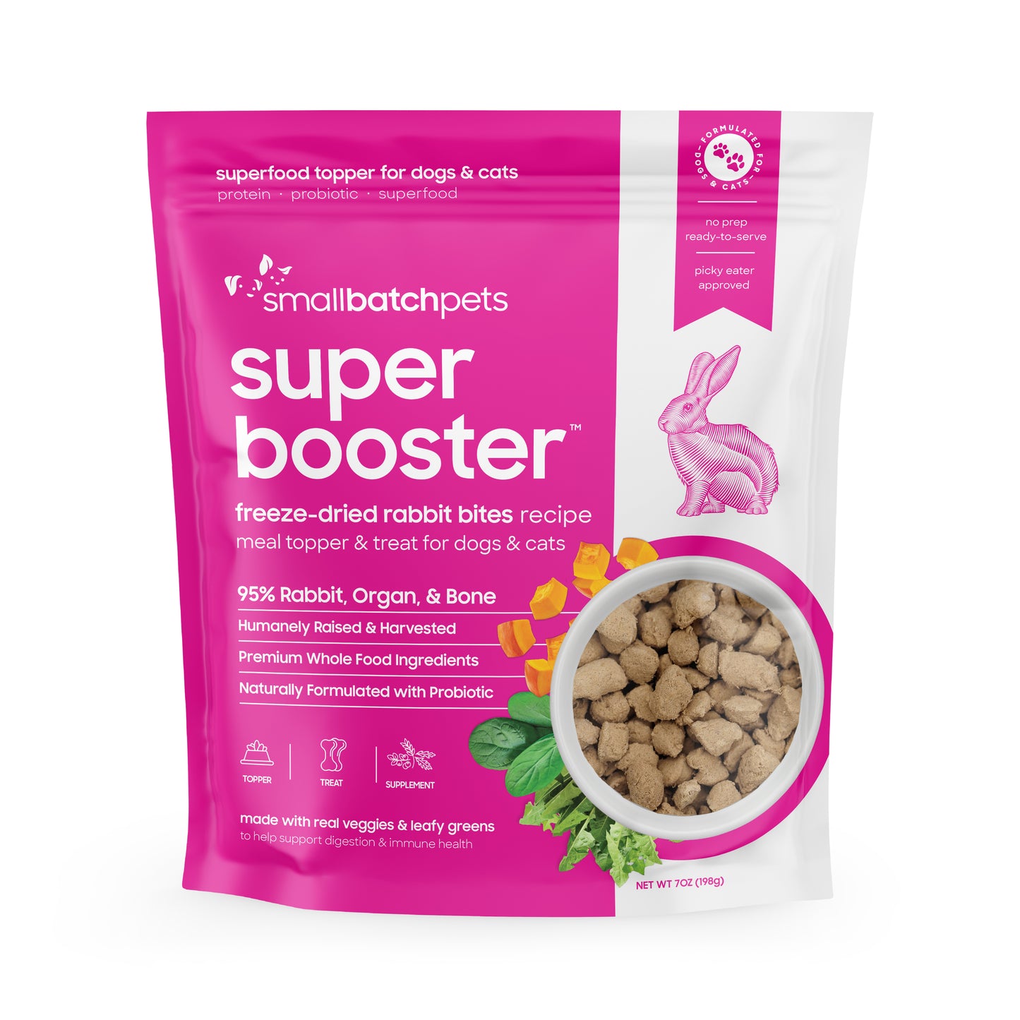 Small Batch Dog Super Booster Freeze Dried Rabbit Bites 7oz.