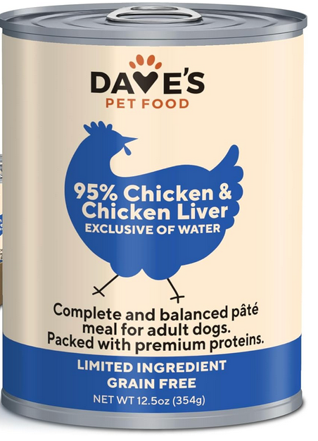 Dave's Pet Food Premium 95% Chicken & Chicken Liver