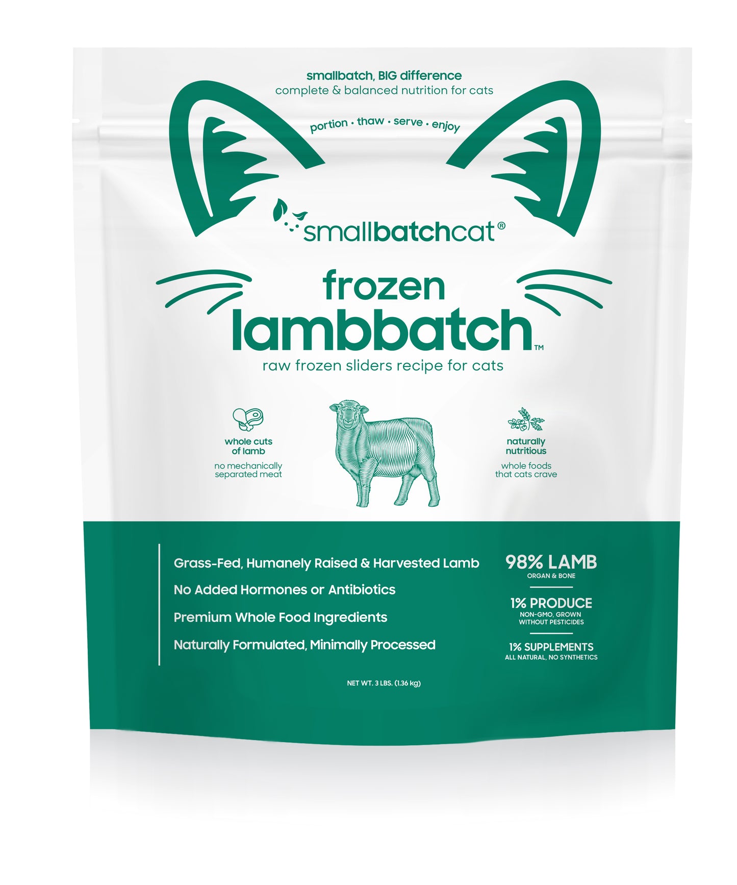 Small Batch Cat Raw Frozen Lamb Sliders 3 Lb.