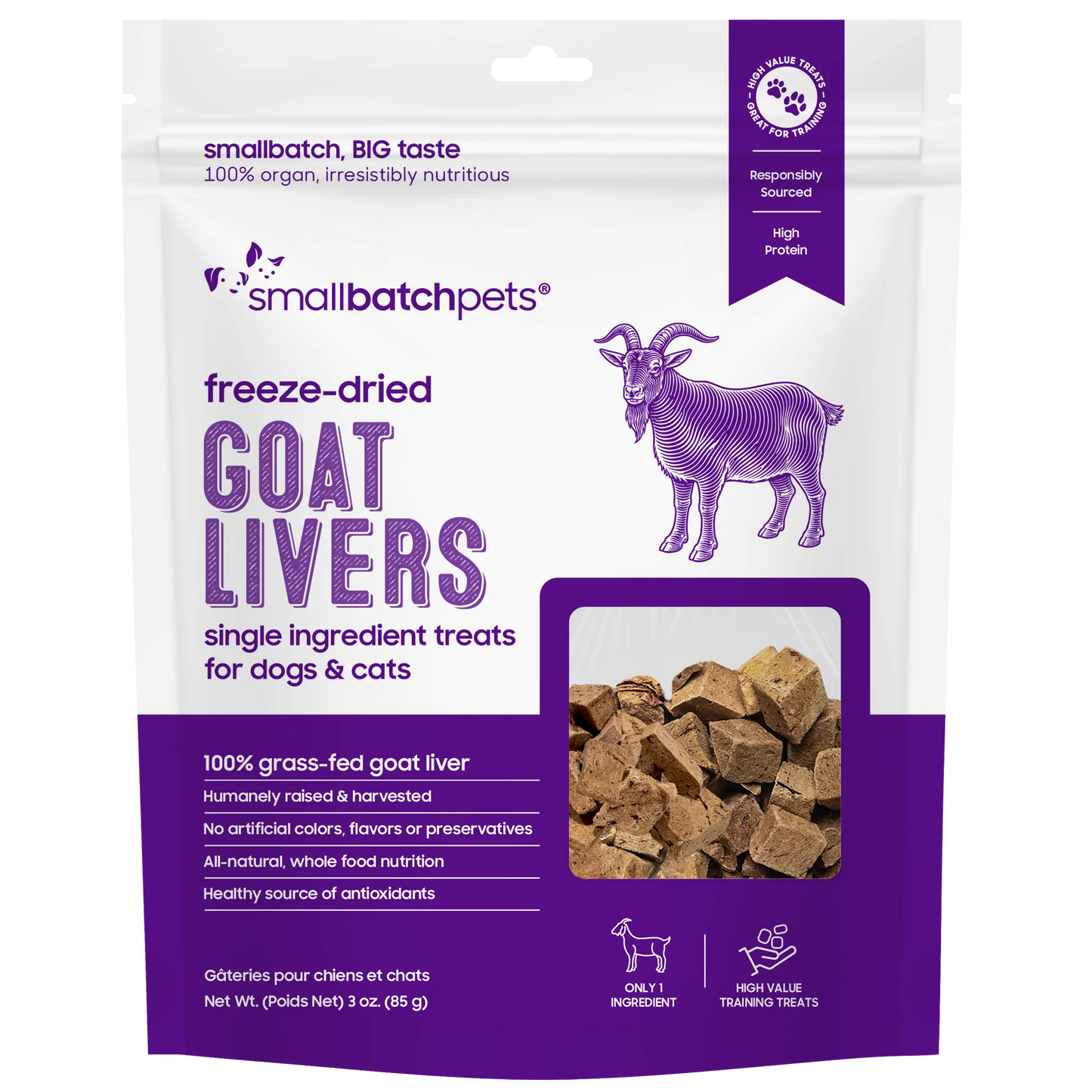 Small Batch Freeze Dried Goat Livers 3 oz.