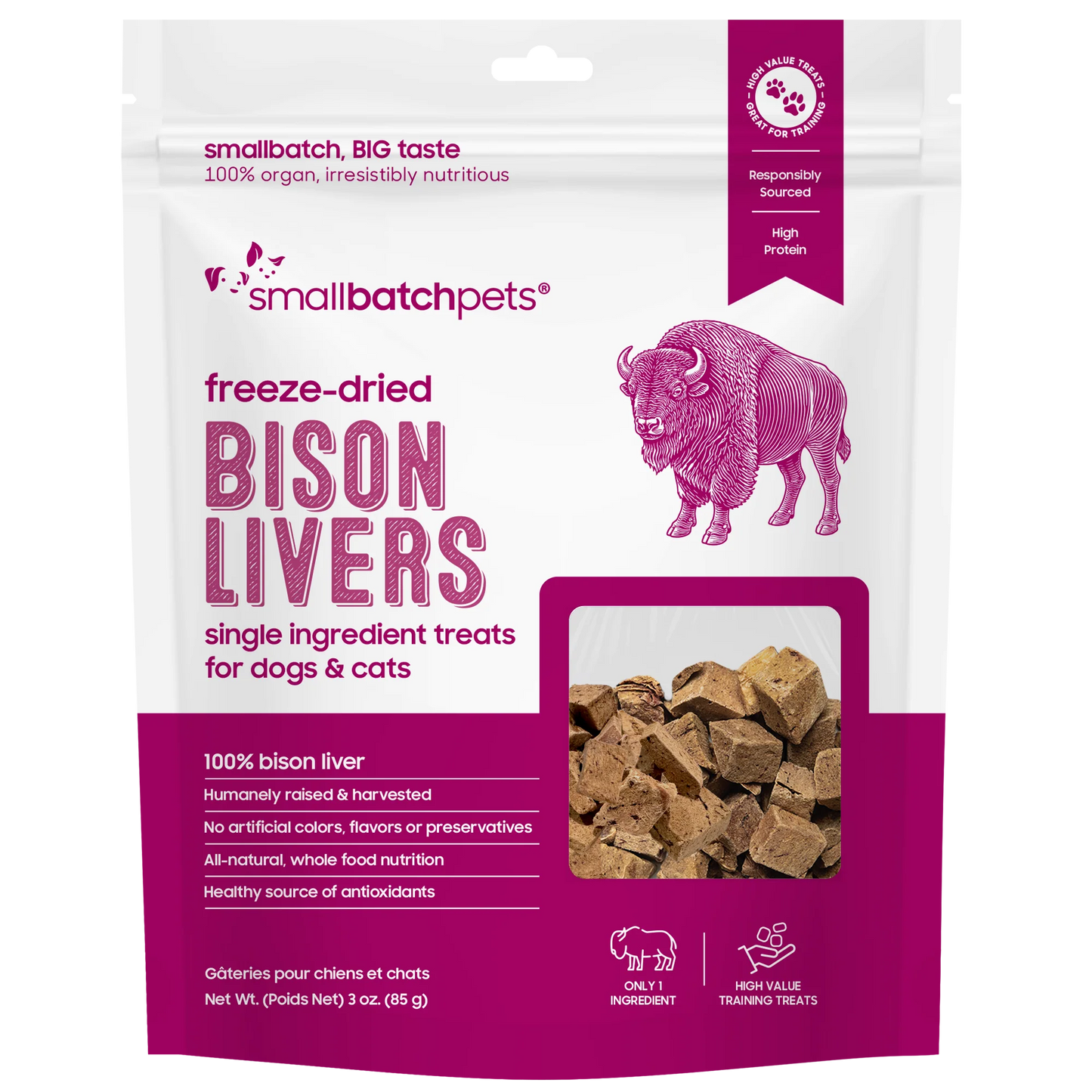 Small Batch Freeze Dried Bison Livers 3 oz.