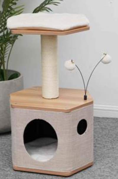 Petpals Catry Shrine Style Natural Condo with Sisal Covered Scratch Post