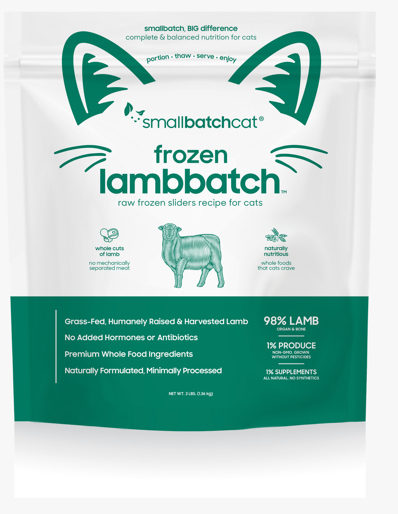 Small Batch Cat Raw Frozen Lamb Sliders 3 Lb.