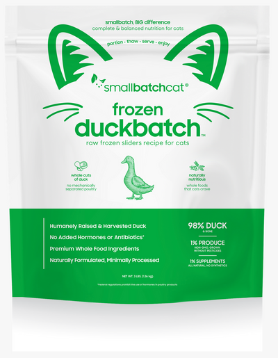 Small Batch Cat Raw Frozen Duck Sliders 3 Lb.