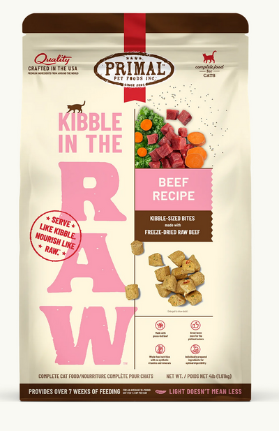 Primal Cat Kibble in the Raw Beef