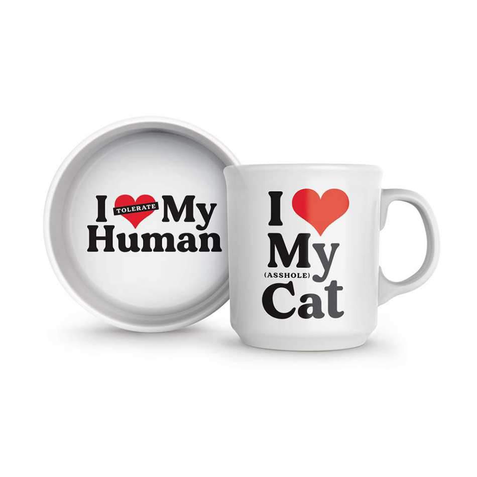 Fred Howligans Mug + Cat Bowl Heart Cat