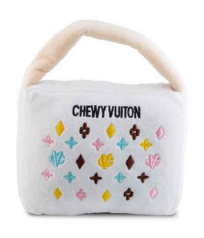 Haute Diggity White Chewy Vuiton Handbag