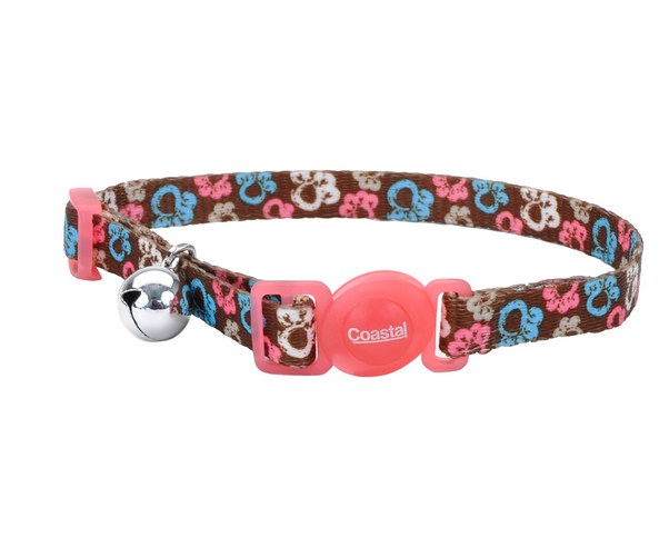 Coastal 8-12" Adjustable Breakaway Cat Collar Brown Paws