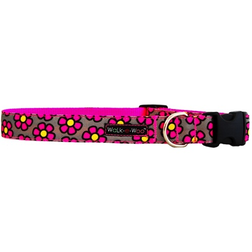 Walk-e-Woo Pink Daisies On Grey Collar