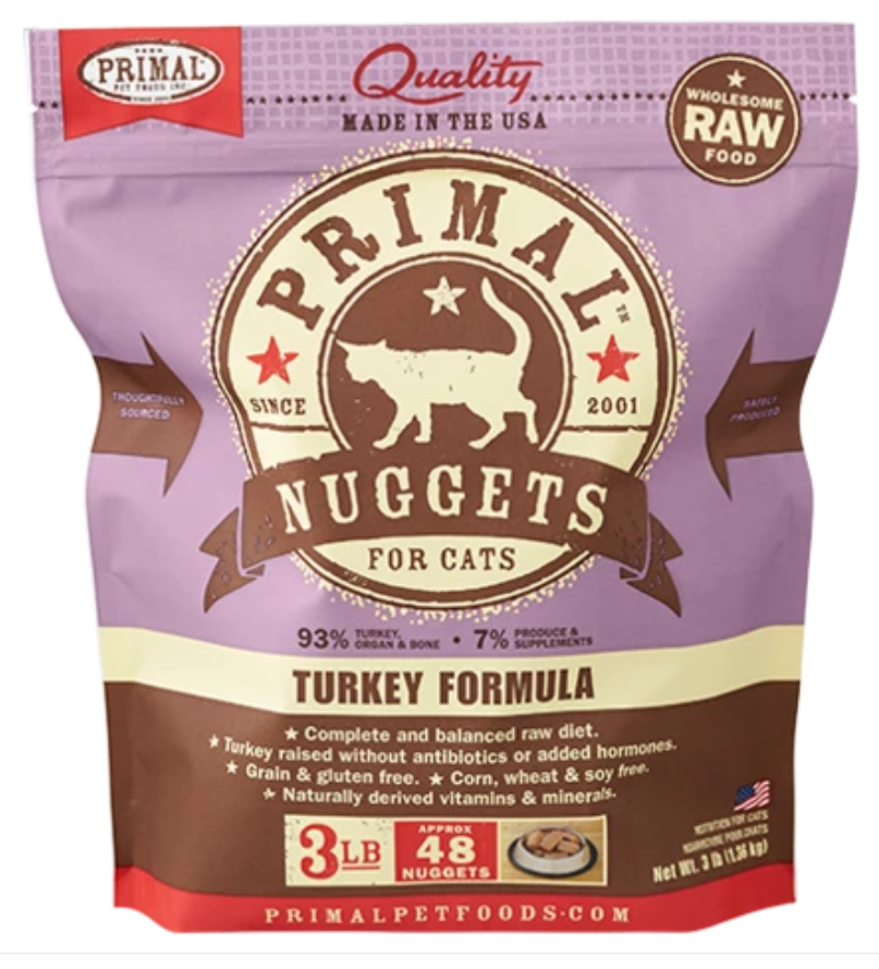 Primal Cat Raw Turkey Nuggets 3lbs.
