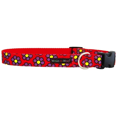 Walk-e-Woo Purple Daisies On Red Collar