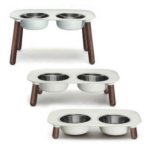 Messy Mutts Elevated Feeder Gray Wood